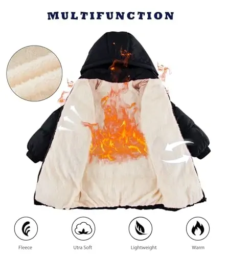 UNIFACO Girls Qishki Palto Kapüşonlu Puffer Kurtkalar O'rta Uzunlikdagi Pastga O'xshash Paxta Palto Qor Kiyimi 5-12Y - 5