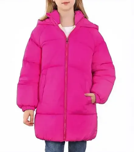 UNIFACO Girls Qishki Palto Kapüşonlu Puffer Kurtkalar O'rta Uzunlikdagi Pastga O'xshash Paxta Palto Qor Tashqi Kiyim 5-12Y - 6