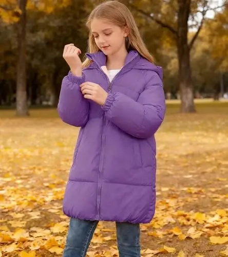 UNIFACO Girls Qishki Palto Kapüşonlu Puffer Kurtkalar O'rta Uzunlikdagi Pastga o'xshash Paxta Palto Qor Tashqi Kiyim 5-12Y - 2