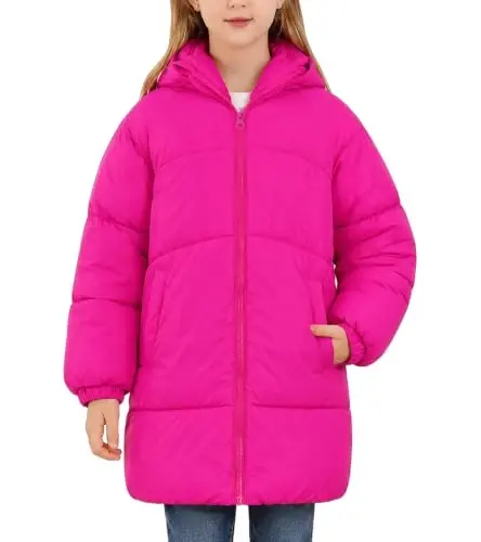 UNIFACO Girls Winter Coat Fleece Lined Long Hooded Puffer Jacket 5-12Y | Windproof and Heavyweight, Warm Longline Coverage with Arctic Fleece and High Collar, for School, Travel and Outdoor Play - 1