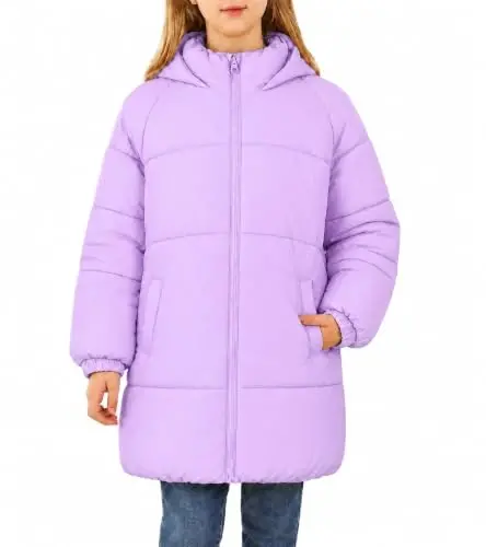 UNIFACO Girls Winter Coat Fleece Lined Long Hooded Puffer Jacket 5-12Y | Windproof and Heavyweight, Warm Longline Coverage with Arctic Fleece and High Collar, for School, Travel and Outdoor Play - 1