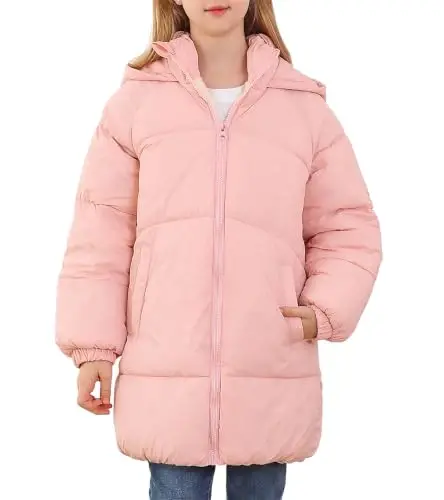UNIFACO Girls Winter Coat Fleece Lined Long Hooded Puffer Jacket 5-12Y | Windproof and Heavyweight, Warm Longline Coverage with Arctic Fleece and High Collar, for School, Travel and Outdoor Play - 1