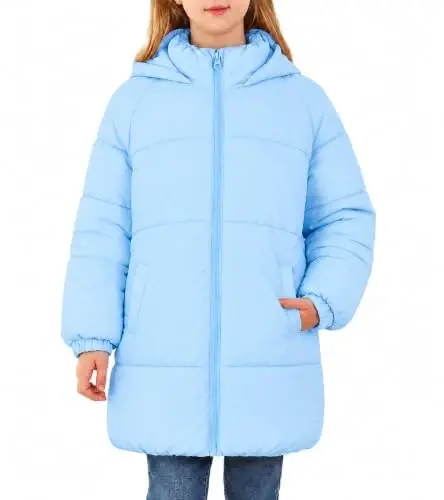 UNIFACO Girls Winter Coat Fleece Lined Long Hooded Puffer Jacket 5-12Y | Windproof and Heavyweight, Warm Longline Coverage with Arctic Fleece and High Collar, for School, Travel and Outdoor Play - 1