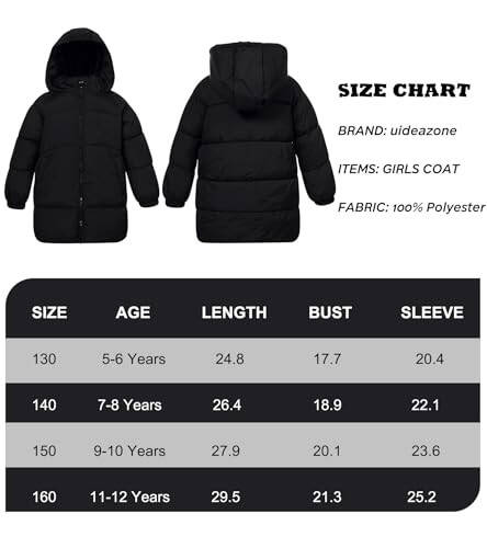 UNIFACO Girls Winter Coats Hooded Puffer Jackets Medium Length Down-like Cotton Coats Snow Outwear 5-12Y - 6