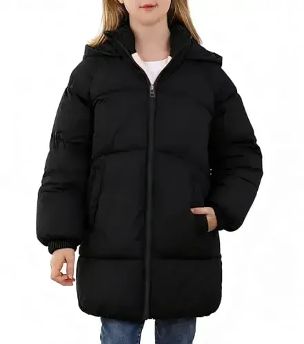 UNIFACO Girls Winter Coats Hooded Puffer Jackets Medium Length Down-like Cotton Coats Snow Outwear 5-12Y - 6