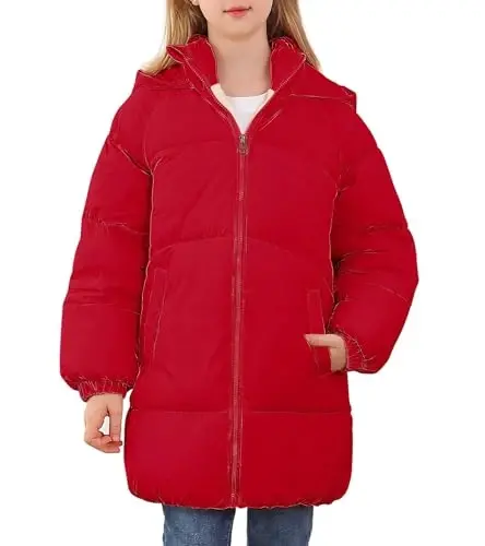 UNIFACO Girls Winter Coats Hooded Puffer Jackets Medium Length Down-like Cotton Coats Snow Outwear 5-12Y 