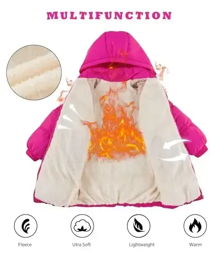UNIFACO Girls Winter Coats Hooded Puffer Jackets Medium Length Down-like Cotton Coats Snow Outwear 5-12Y - 5