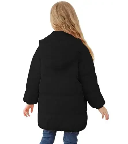 UNIFACO Girls Winter Coats Hooded Puffer Jackets Medium Length Down-like Cotton Coats Snow Outwear 5-12Y 