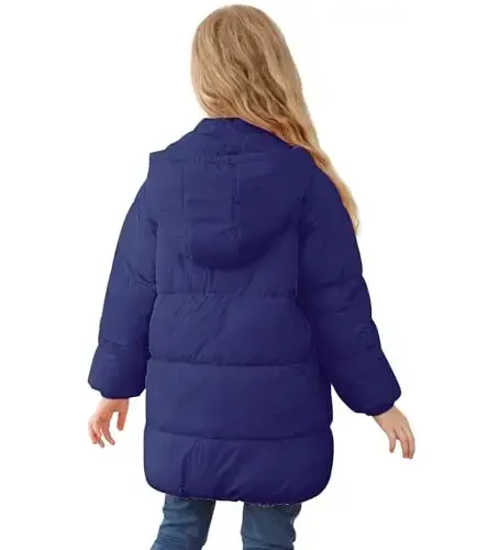 UNIFACO Girls Winter Coats Hooded Puffer Jackets Medium Length Down-like Cotton Coats Snow Outwear 5-12Y - UNIFACO