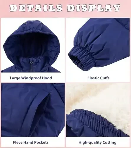 UNIFACO Girls Winter Coats Hooded Puffer Jackets Medium Length Down-like Cotton Coats Snow Outwear 5-12Y - 2