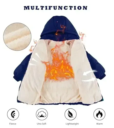 UNIFACO Girls Winter Coats Hooded Puffer Jackets Medium Length Down-like Cotton Coats Snow Outwear 5-12Y - 3