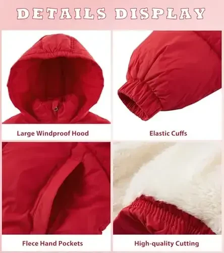 UNIFACO Girls Winter Coats Hooded Puffer Jackets Medium Length Down-like Cotton Coats Snow Outwear 5-12Y - UNIFACO (1)