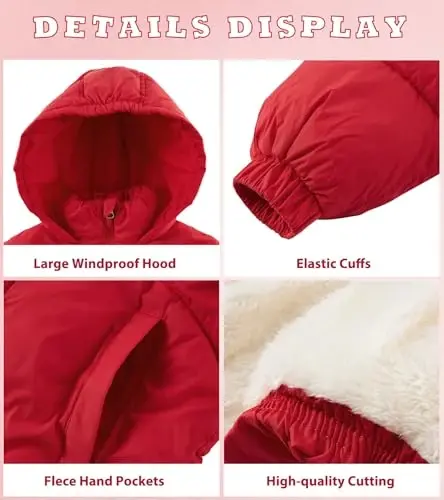 UNIFACO Girls Winter Coats Hooded Puffer Jackets Medium Length Down-like Cotton Coats Snow Outwear 5-12Y - 2