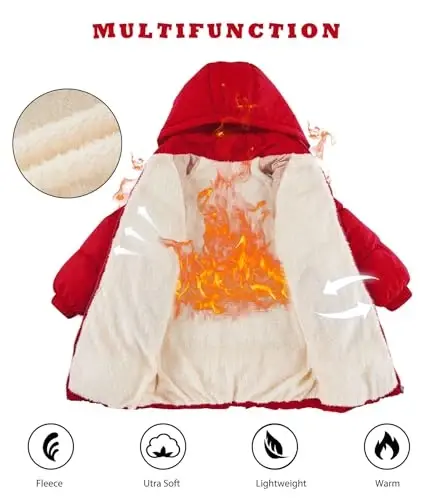 UNIFACO Girls Winter Coats Hooded Puffer Jackets Medium Length Down-like Cotton Coats Snow Outwear 5-12Y - 3