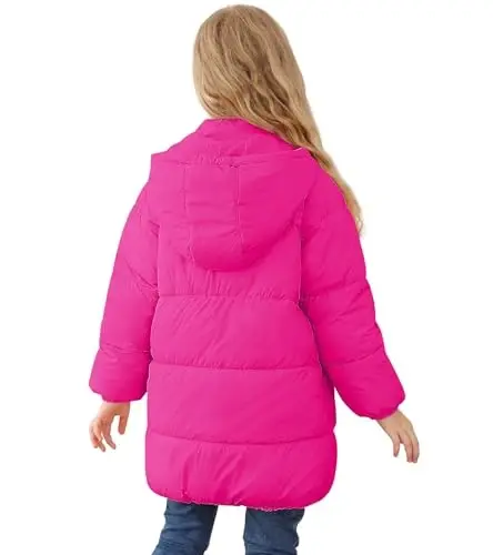 UNIFACO Girls Winter Coats Hooded Puffer Jackets Medium Length Down-like Cotton Coats Snow Outwear 5-12Y - 1