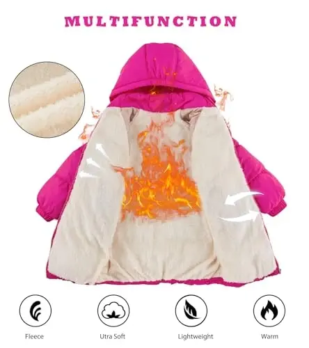 UNIFACO Girls Winter Coats Hooded Puffer Jackets Medium Length Down-like Cotton Coats Snow Outwear 5-12Y - 5