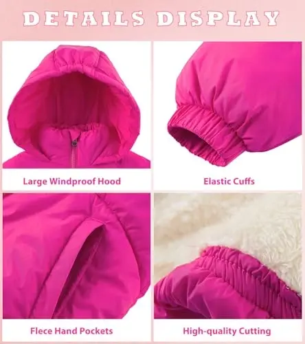 UNIFACO Girls Winter Coats Hooded Puffer Jackets Medium Length Down-like Cotton Coats Snow Outwear 5-12Y - 4