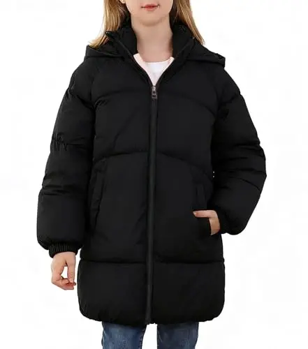 UNIFACO Girls Winter Coats Hooded Puffer Jackets Medium Length Down-like Cotton Coats Snow Outwear 5-12Y - 6