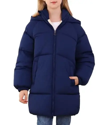 UNIFACO Girls Winter Coats Hooded Puffer Jackets Medium Length Down-like Cotton Coats Snow Outwear 5-12Y - 4