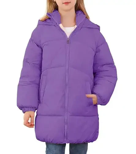 UNIFACO Girls Winter Coats Hooded Puffer Jackets Medium Length Down-like Cotton Coats Snow Outwear 5-12Y - 4
