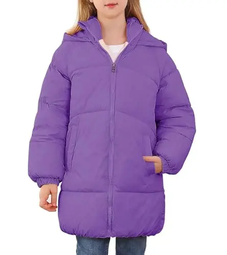 UNIFACO Girls Winter Coats Hooded Puffer Jackets Medium Length Down-like Cotton Coats Snow Outwear 5-12Y - 4