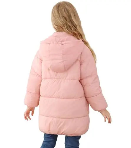 UNIFACO Qizlar Qishki Palto Hooded Puffer Kurtkalar O'rta Uzunlikdagi Paxta Kurtkalar Qor Tashqi Kiyimlari 5-12Y - 2