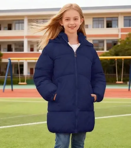 UNIFACO Qizlar uchun qishki palto Kapüşonlu Puffer Kurtkalar O'rta uzunlikdagi pastga o'xshash Paxta Paltolar Qor tashqi kiyimlari 5-12Y - 6