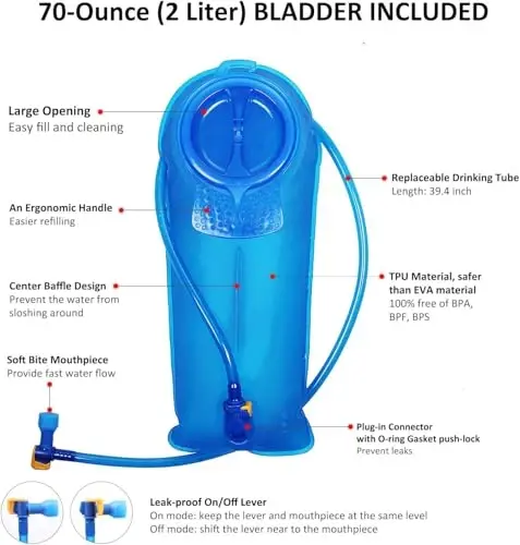 Unigear Hydration Pack Backpack with 2L Water Bladder for Hiking & Cycling | Lightweight Water Backpack For Running, Biking, Climbing And Camping, 70 Oz Bladder, Hydration Backpack For Hiking - 4