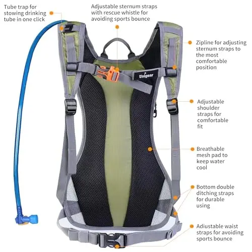 Unigear Hydration Pack Backpack with 2L Water Bladder for Hiking & Cycling | Lightweight Water Backpack For Running, Biking, Climbing And Camping, 70 Oz Bladder, Hydration Backpack For Hiking - 3