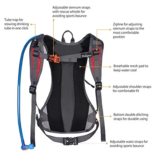 Unigear Hydration Pack Backpack yugurish, piyoda sayr qilish, velosipedda yurish, toqqa chiqish, camping, velosipedda sayr qilish uchun 70 oz 2L suv qopi bilan - 3