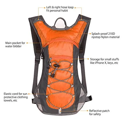 Unigear Hydration Pack Backpack yugurish, piyoda sayr qilish, velosipedda yurish, toqqa chiqish, camping, velosipedda sayr qilish uchun 70 oz 2L suv qopi bilan - 2