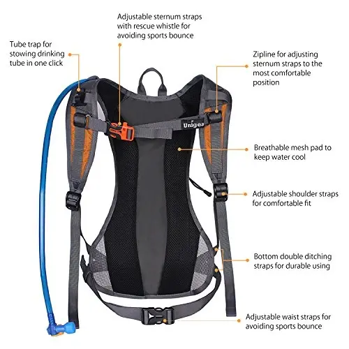 Unigear Hydration Pack Backpack yugurish, piyoda sayr qilish, velosipedda yurish, toqqa chiqish, camping, velosipedda sayr qilish uchun 70 oz 2L suv qopi bilan - 3