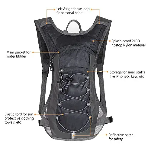 Unigear Hydration Pack Backpack yugurish, piyoda sayr qilish, velosipedda yurish, toqqa chiqish, lager, velosipedda yurish uchun 70 oz 2L suv qopi bilan - 2