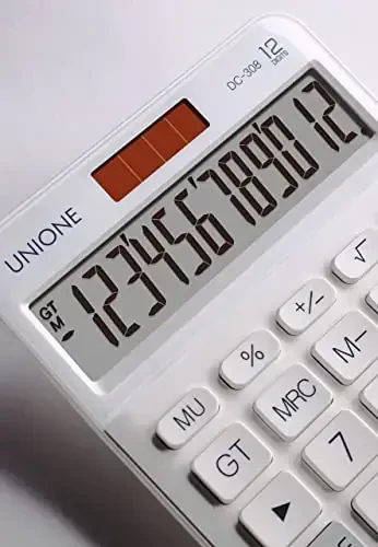UNIONE Big Size Calculator with a Bright LCD, Dual Power Handheld Desktop. Color. Business, Office, High School 5×7in (WHITE) - 4