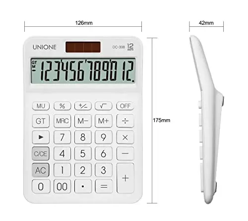 UNIONE Big Size Calculator with a Bright LCD, Dual Power Handheld Desktop. Color. Business, Office, High School 5×7in (WHITE) - 3