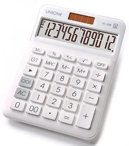 UNIONE Big Size Calculator with a Bright LCD, Dual Power Handheld Desktop. Color. Business, Office, High School 5×7in (WHITE) - 2