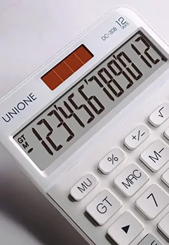 UNIONE Big Size Calculator with a Bright LCD, Dual Power Handheld Desktop. Color. Business, Office, High School 5×7in (WHITE) - 4