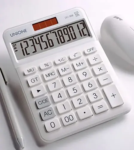 UNIONE Big Size Calculator with a Bright LCD, Dual Power Handheld Desktop. Color. Business, Office, High School 5×7in (WHITE) - 6