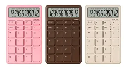 UNIONE Pocket & Desktop Beige Calculator with a Bright LCD, Dual Power Handheld Desktop. Color. Business, Office, High School - 2