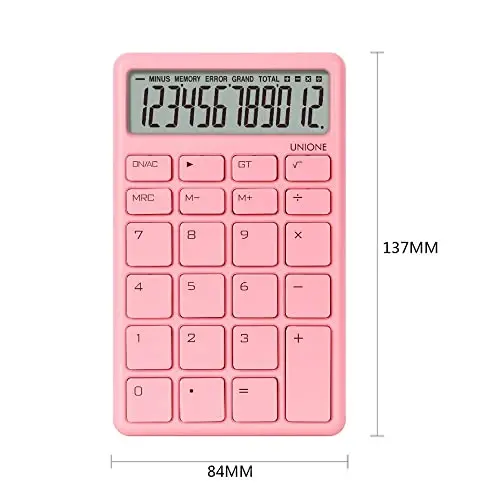 UNIONE Pocket & Desktop Pink Calculator with a Bright LCD, Dual Power Handheld Desktop. Color. Business, Office, High School - 3