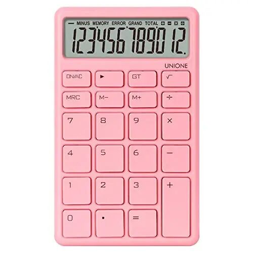 UNIONE Pocket & Desktop Pink Calculator with a Bright LCD, Dual Power Handheld Desktop. Color. Business, Office, High School 