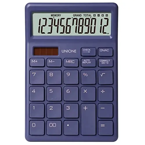 UNIONE Desktop Beige Calculator with a Bright LCD, Dual Power Handheld Desktop. Color. Business, Office, High School, 4×6 inch - 13