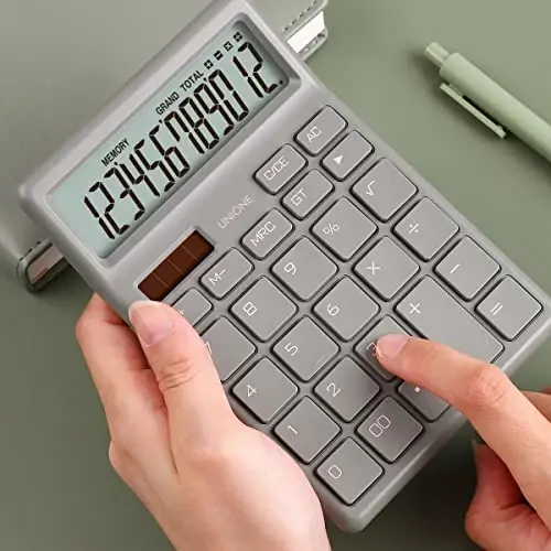 UNIONE Desktop Beige Calculator with a Bright LCD, Dual Power Handheld Desktop. Color. Business, Office, High School, 4×6 inch - 4