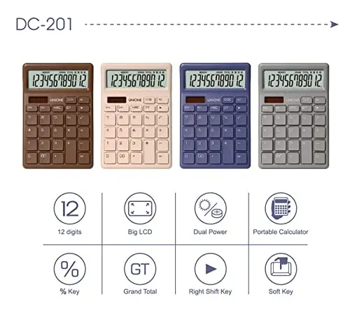 UNIONE Desktop Beige Calculator with a Bright LCD, Dual Power Handheld Desktop. Color. Business, Office, High School, 4×6 inch - 7