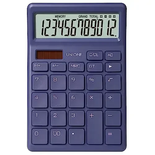 UNIONE Desktop Navy Calculator with a Bright LCD, Dual Power Handheld Desktop. Color. Business, Office, High School, 4×6 inch 