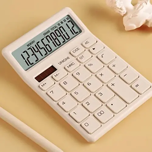 UNIONE Desktop Beige Calculator with a Bright LCD, Dual Power Handheld Desktop. Color. Business, Office, High School, 4×6 inch - UNIONE (1)