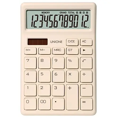 UNIONE Desktop Beige Calculator with a Bright LCD, Dual Power Handheld Desktop. Color. Business, Office, High School, 4×6 inch 