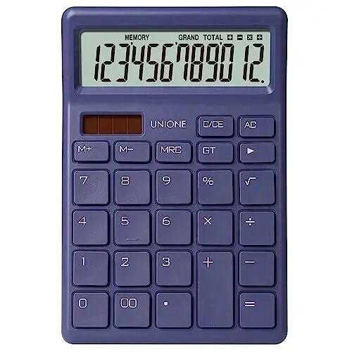 UNIONE Desktop Navy Calculator with a Bright LCD, Dual Power Handheld Desktop. Color. Business, Office, High School, 4×6 inch - 1