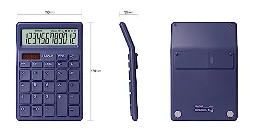 UNIONE Desktop Navy Calculator with a Bright LCD, Dual Power Handheld Desktop. Color. Business, Office, High School, 4×6 inch - 2