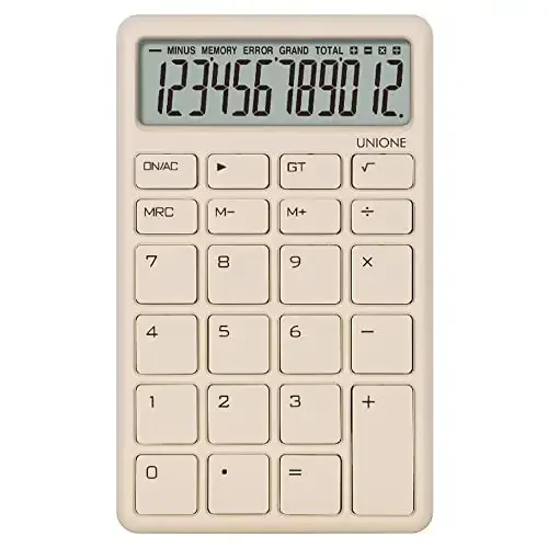 UNIONE Pocket & Desktop Beige Calculator with a Bright LCD, Dual Power Handheld Desktop. Color. Business, Office, High School - 1